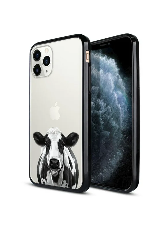 FINCIBO Slim TPU Bumper + Clear Hard Back Cover for Apple iPhone 11 Pro Max 6.5" 2019 (NOT FIT Apple iPhone Pro 5.8 inch or Apple iPhone 11 6.1 inch), Black Spot Cow