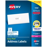 Avery Easy Peel Address Labels, White Labels, 1" x 2-5/8", 3,000 Labels (5160)