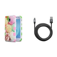 TUFF Hybrid Protective Phone Cover Case (Ice Cream Scoops) with Heavy Duty Braided Micro USB Cable (9 Feet / 2.7 Meters) and Atom Cloth for Samsung Galaxy J3 Achieve