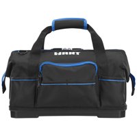 HART 16-inch Hard Bottom Tool Bag, Waterproof Base, Black and Blue