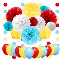 NICROLANDEE Carnival Party Supplies Birthday Balloon Tissue Paper Flowers Pom Poms Honeycomb Ball Circle Dots Hanging Garland Banner for Circus Baby Shower Clown Backdrop Beach Kids Party Decorat