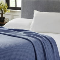 Pacific Coast Textiles Classic Denim Blue Waffle Cotton Weave Bed Blanket, California King, Washable