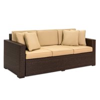 Best Choice Products 3-Seat Outdoor Wicker Sofa Couch Patio Furniture w/ Steel Frame and Removable Cushions - Brown
