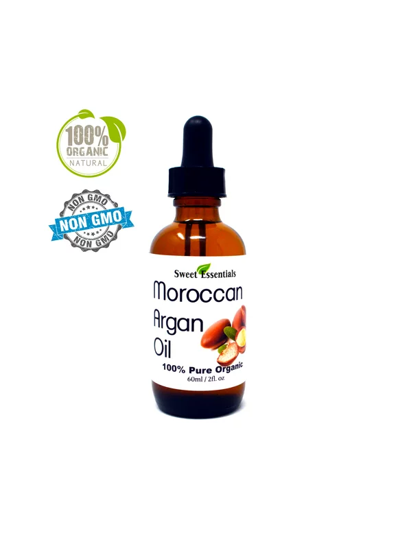 100% Pure Premium Organic Moroccan Argan Oil - 2oz Glass Bottle - Imported from Morocco - From Raw Unroasted Nuts - Miracle Oil For Every Skin Condition, Hair, Nails, Anti-aging & Moreerent
