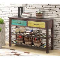 JUMPER 45" Console Table Retro Solid Wood Storage Console Table for Entryway with Bottom Shelf, Living Room Furniture, Multicolor