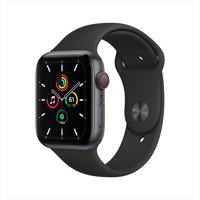 Apple Watch SE GPS + Cellular, 44mm Space Gray Aluminum Case with Black Sport Band - Regular