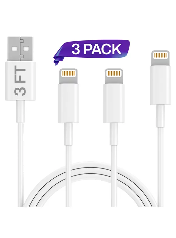 Ixir Charger Lightning Cable Set Infinite Power, 3 Pack 3FT USB Cable, Compatible with iPhone Xs, Xs Max, XR, X, 8, 8 Plus, 7, 7 Plus, 6S, 6S Plus, iPad Air