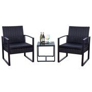 Vineego 3 Pieces Bistros Sets Outdoor Wicker Patio Furniture Sets PE Rattan Chairs Conversation Sets with table, Black
