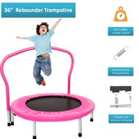 36" Mini Rebounder Trampoline with Handrail, BTMWAY In-home Indoor Kids' Jump Trampolines with Handrail and Safety Padded Cover Protection, Small Toddlers Trampoline for 10+ Years Old Kid, Pink, R081