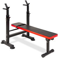 Best Choice Products Adjustable Folding Fitness Barbell Rack & Weight Bench for Home Gym, Strength Training - Black/Red