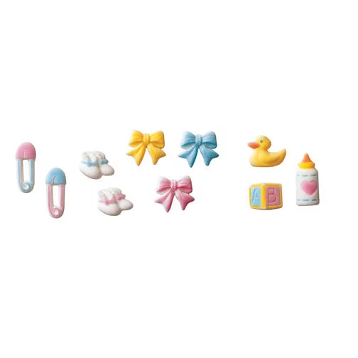 Baby Assortment Sugar Decorations Toppers Cupcake Cake Cookies Shower Favors Booties Duck Pin Bow Party 12 Count