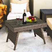 Costway Patio Folding Wicker Side Coffee Table Poolside Garden Lawn Bistro Furniture