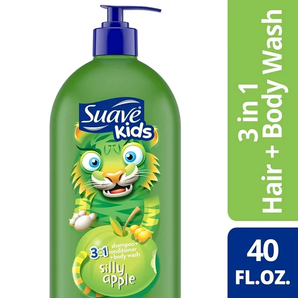 Suave Kids 3-in-1 Shampoo, Conditioner & Body Wash, Silly Apple, Tear Free Formula, 40 fl oz