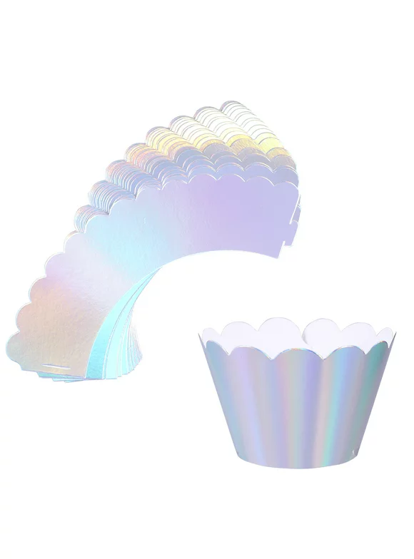 24pcs Iridescent Rainbow Cupcake Wrappers Cupcake Liners Muffins Holder Decoration for Baby Shower Birthday Party