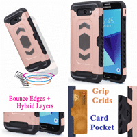 for 5.5" Samsung Galaxy J7 Prime On Nxt On7 Prime Case Phone Case Card Pocket Shock proof Edges Hybrid Layers Slim Bumper Scratch Shield Cover Rose