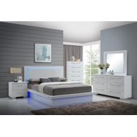 Saturn Contemporary 4 Piece Queen Bedroom Set in White Lacquer  with LED Lights