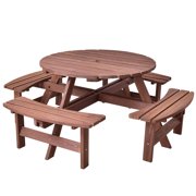 Costway Patio 8 Seat Wood PicnicTable Beer Dining Seat Bench Set Pub Garden Yard