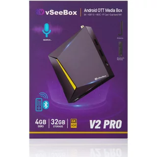 vSeeBox V2 Pro 4K Android 10 Media Streaming Player 4GB RAM+32GB ROM with Premium Bluetooth Voice Remote