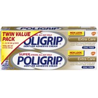 Super Poligrip Extra Care Zinc Free Denture and Partials Adhesive Cream, 2.2-ounce Twin pack