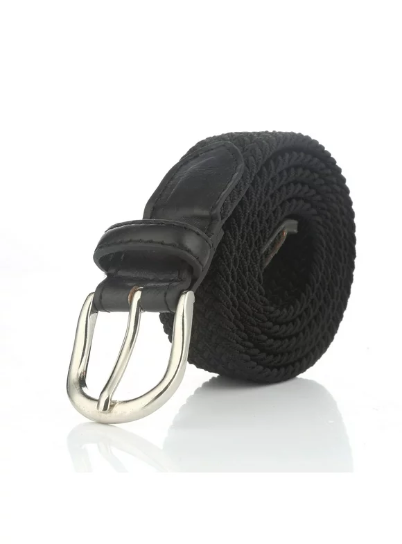 Gelante Children's Canvas Elastic Fabric Woven Stretch Braided Belts -Black-S (20-22)