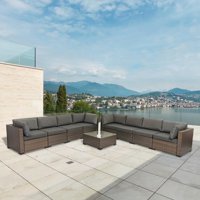 Kinbor 9pcs Outdoor Patio Furniture Sectional Golden Black Gradients Wicker Rattan Sofa Set with Grey Cushion