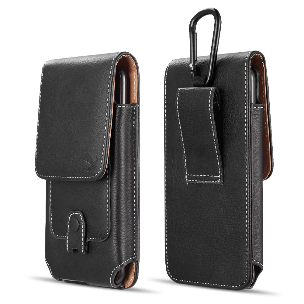 Belt Holster Case for iPhone 14 - Vertical PU Leather Magnetic Closure Phone Carrying Pouch - Black
