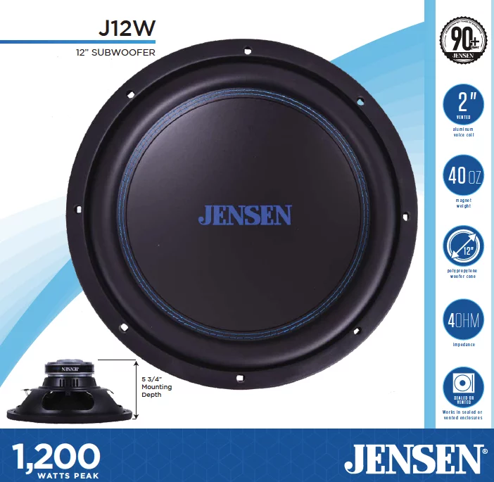 JENSEN J12W 12 Subwoofer | 1,200 Watts Peak Power | Polypropylene Woofer Cone | Reinforced Stamped Steel Basket | 40oz Magnet