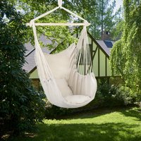 Large Hammock Chair Swing, Relax Hanging Rope Swing Chair with Two Seat Cushions, Hanging Hardware Kit & Carry Bag, Cotton Hammock Chair Swing Seat for Yard Bedroom Patio Porch Indoor Outdoor, B006
