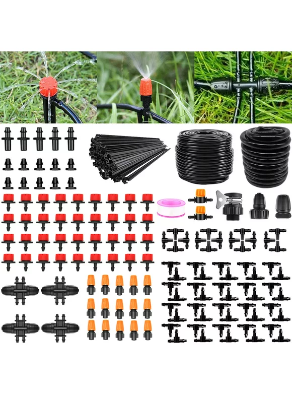 HXXF Drip Irrigation Kit, 132FT/40M+33FT/10M Drip Irrigation Hose+197PCS Garden Drip Irrigation System, Automatic Irrigation Equipment for Garden Greenhouse, Flower Bed,Patio,Lawn