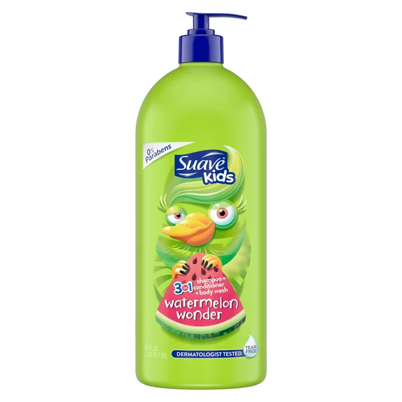 Suave Kids 3-in-1 Shampoo, Conditioner & Body Wash, Watermelon, Tear Free Formula, 40 fl oz
