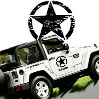Xotic Tech for Jeep Front Hood Sticker - Black Army Military Star Vinyl Graphic Decal for Car Body Trunk Side Fender Door Bumper