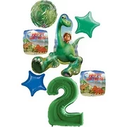 The Good Dinosaur Party Supplies 2nd Birthday Arlo and Spot Balloon Bouquet Decorations - Green Number 2