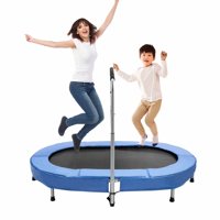 VIK 56 inch Mini Trampoline Rebounder, Mini Trampoline with Handrail Exercise, Foldable Exercise Trampoline for Kids and Adults Indoor Outdoor, Blue