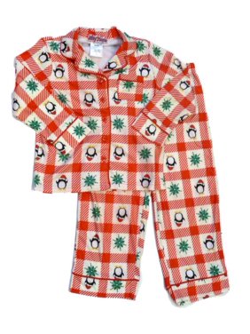 Girl Thing Girls Red Flannel Penguin Pajamas Holiday Pjs XS