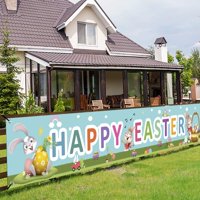 Happy Easter Banners, Welcome Spring Easter Themed Party Banner, Lawn SignBackdrop Banner for Indoor Outdoor Easter Party Supplies(9.8 x 1.5ft)