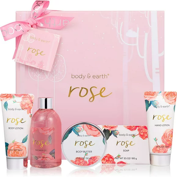 Spa Gift Sets for Women, 6 Pcs Rose Scent Bath and Body Set, Beauty Holiday Mother's Day Gifts for Mom