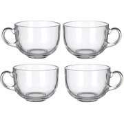 4 Pack Multipurpose Gourmet Coffee Tea Mugs 480 ML-Thick Clear Glass With Handle For Perfect Espresso Cappuccino or Latte
