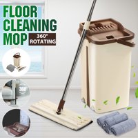 Kitchen + Home Wash & Dry Mop , Self Cleaning Flat Mop and Bucket System with 2/4/6Pcs Reusable Microfiber Mop Pads for Wet and Dry Mopping on All Floor Surfaces