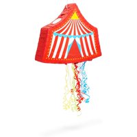 Small Circus Tent Pull String Pinata for Carnival Kids Birthday Party Decorations, 16.5 x 12.3 in.