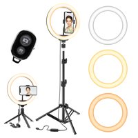 10.2 LED Selfie Ring Light w/ Mini & Extendable Tripod Stand & Phone Holder 10 Brightness Level 3 Light Modes Dimmable Ringlight for Beauty Makeup Live Streaming YouTube Video Photography Shooting