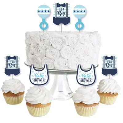 Big Dot of Happiness It's a Boy - Dessert Cupcake Toppers - Blue Baby Shower Clear Treat Picks - Set of 24