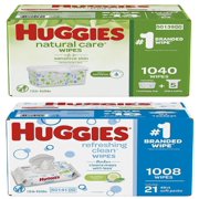 Huggies Natural Care Baby Wipe Refill, Fragrance Free (1,040 ct.) + Refreshing Clean Baby Wipes, Disposable Soft Pack (1,008