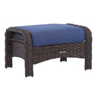 Better Homes & Gardens 2-Piece Wicker Patio Ottoman Set with Blue Cushions