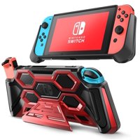 Mumba Protective Case for Nintendo Switch, [Battle Series] Heavy Duty Grip Cover for Nintendo Switch Console with Comfort Padded Hand Grips and Kickstand (Red)
