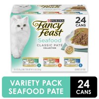 (24 Pack) Fancy Feast (24 Pack) Fancy Feast Grain Free Pate Wet Cat Food Variety Pack, Seafood Classic Pate Collection, 3 oz. Cans