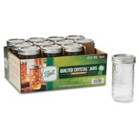 Ball, Quilted Crystal Glass Mason Jars with Lid & Bands, Regular Mouth, 12 oz, 12 Count