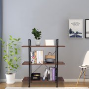 3 Tier Bookshelf, Industrial Style Bookcases and Book Shelves, Metal and Wood Shelves for Storage, Multi-purpose Bookshelf Storage Shelves for Office, Living Room, Wood Shelves, Retro Brown, R295