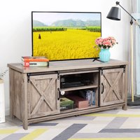 Jaxpety 58" Farmhouse Sliding Barn Door TV Stand for TVs up to 60", Television Stand Media Console for Living Room Bedroom, Rustic Gray