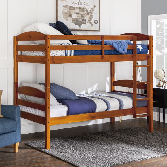 Manor Park Solid Wood Twin Over Twin Bunk Bed, Cherry