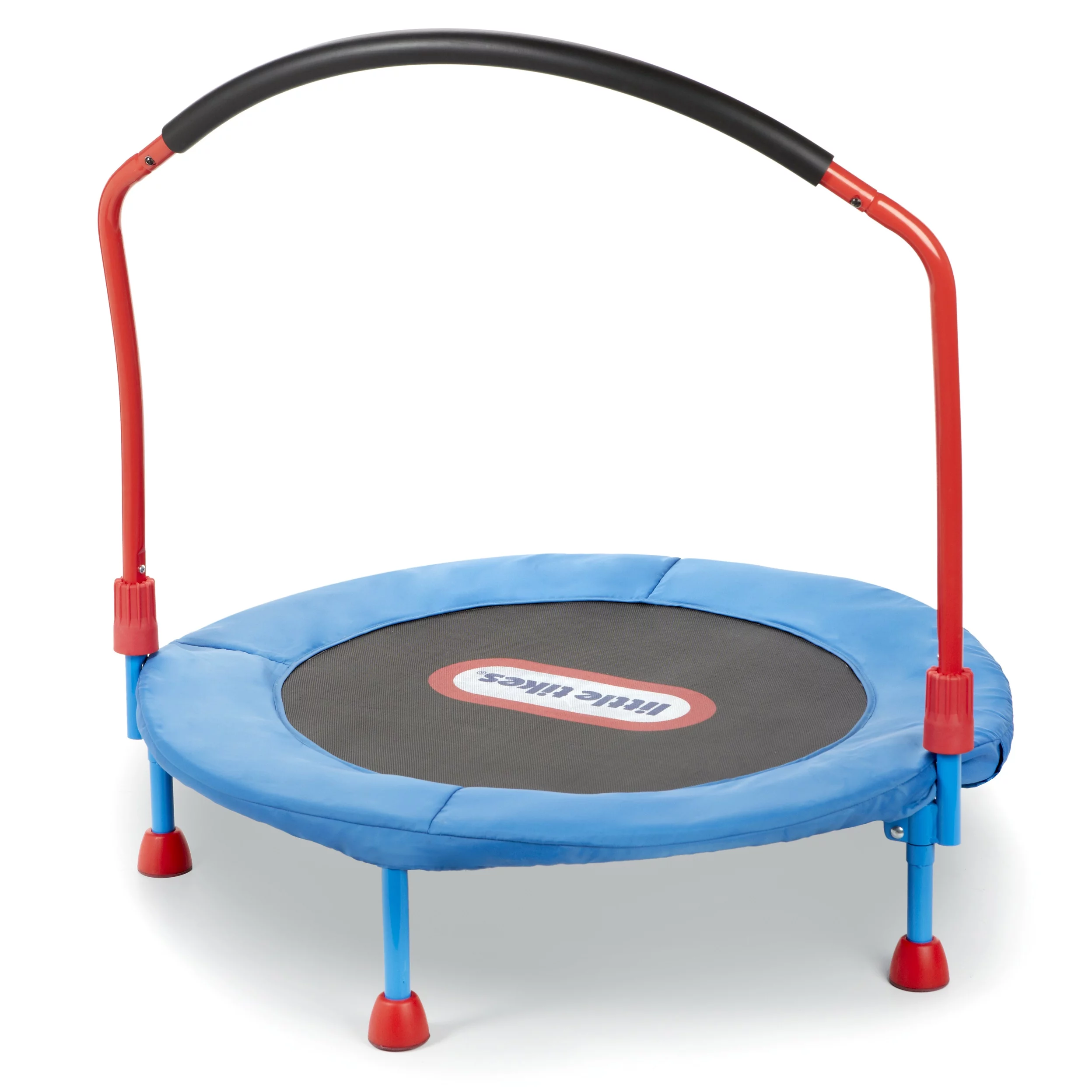 Little Tikes Easy Store 3-Foot Trampoline, with Hand Rail, Blue/Red
